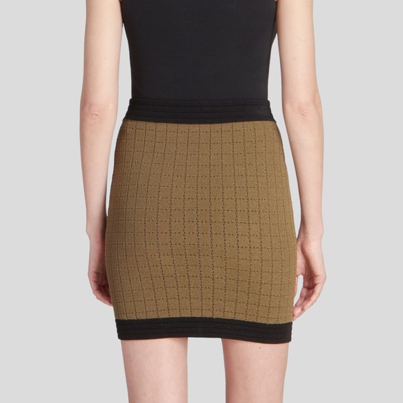 🆕 Balmain Paris Square Zip High-Waisted Skirt | Color: Khaki Black | Size: 42 - Picture 4 of 8